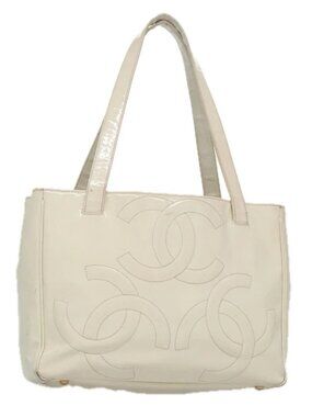 CHANEL Triple Coco Tote Bag Enamel White CC